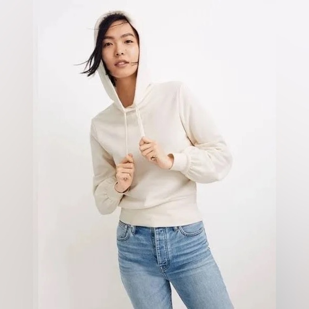 Madewell Cream Lightweight Balloon Sleeve Fitted Hoodie Size Small